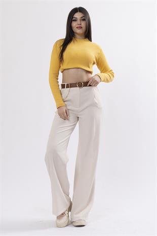 Bol Paça Cepli Kemerli ve Zincir Detaylı Atlas Kumaş Pantolon 30024