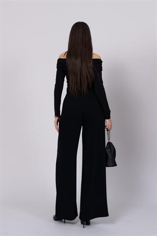 Bol Paça Süs Düğme Detaylı Kumaş Pantolon 30237