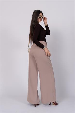 Bol Paça Süs Düğme Detaylı Kumaş Pantolon 30237