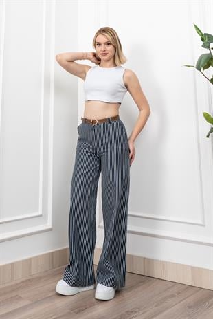 Boru Paça Çizgili Pantolon 30266