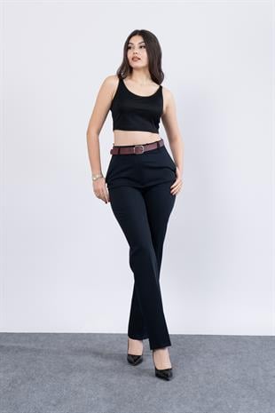Boru Paça Kemerli Smart Pantolon 3989
