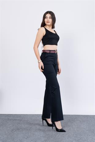 Boru Paça Kemerli Smart Pantolon 3989