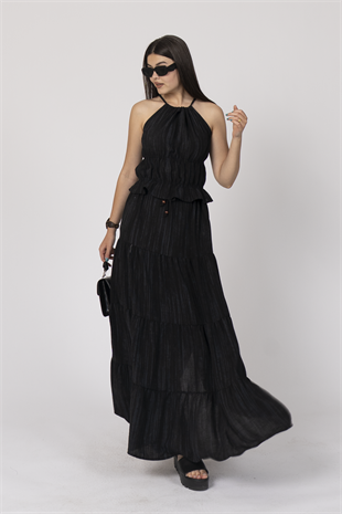 Boyundan Bağlamalı Beli Gipeli Bluz ve Beli Bağlamalı Uzun Etek 1230