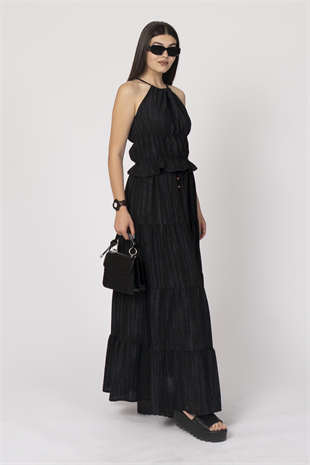 Boyundan Bağlamalı Beli Gipeli Bluz ve Beli Bağlamalı Uzun Etek 1230