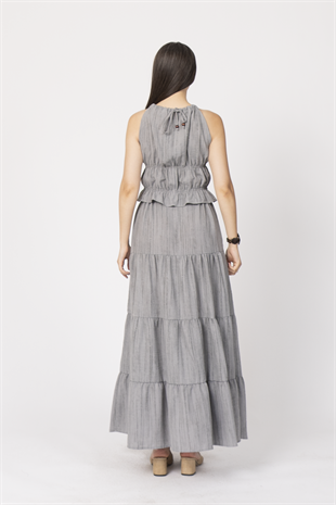 Boyundan Bağlamalı Beli Gipeli Bluz ve Beli Bağlamalı Uzun Etek 1230