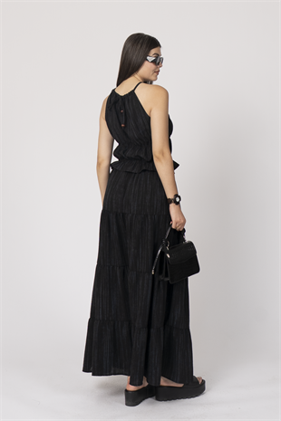 Boyundan Bağlamalı Beli Gipeli Bluz ve Beli Bağlamalı Uzun Etek 1230