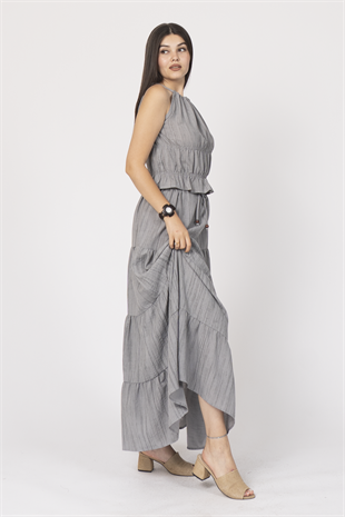 Boyundan Bağlamalı Beli Gipeli Bluz ve Beli Bağlamalı Uzun Etek 1230