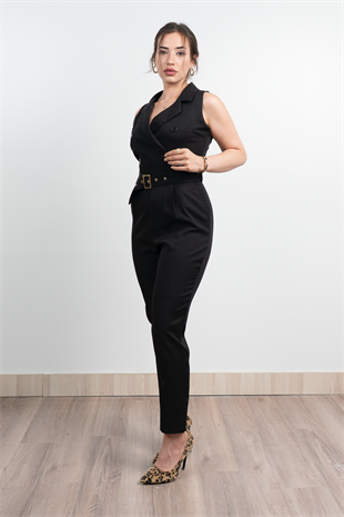 Ceket Yaka Kolsuz Cepli ve Kemerli Tulum 50334
