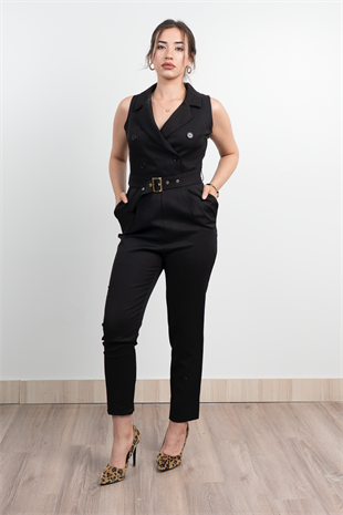 Ceket Yaka Kolsuz Cepli ve Kemerli Tulum 50334