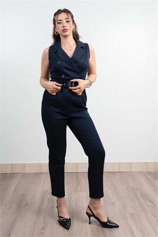 Ceket Yaka Kolsuz Cepli ve Kemerli Tulum 50334