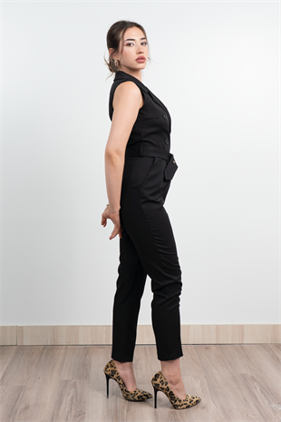 Ceket Yaka Kolsuz Cepli ve Kemerli Tulum 50334