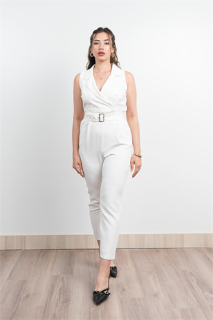 Ceket Yaka Kolsuz Cepli ve Kemerli Tulum 50334