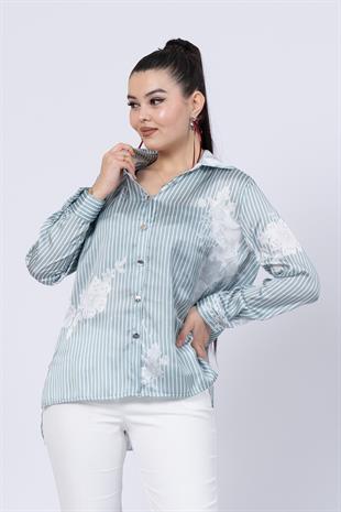 Çiçek Desenli Çizgili Uzun Gömlek 70020