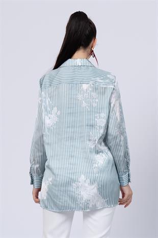 Çiçek Desenli Çizgili Uzun Gömlek 70020