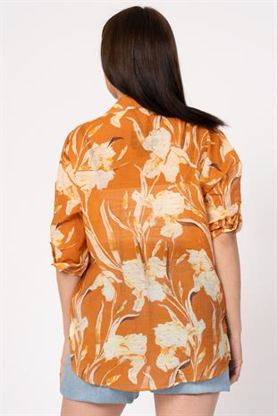 Çiçek Desenli Kol Katlamalı Gömlek 2825
