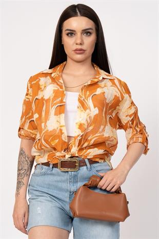 Çiçek Desenli Kol Katlamalı Gömlek 2825