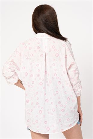 Çiçek Desenli Kol Katlamalı Gömlek 2857