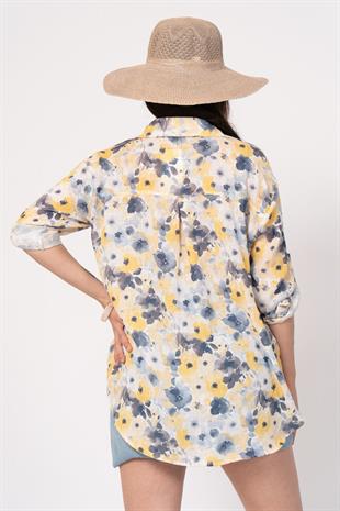 Çiçek Desenli Kol Katlamalı Gömlek 2854