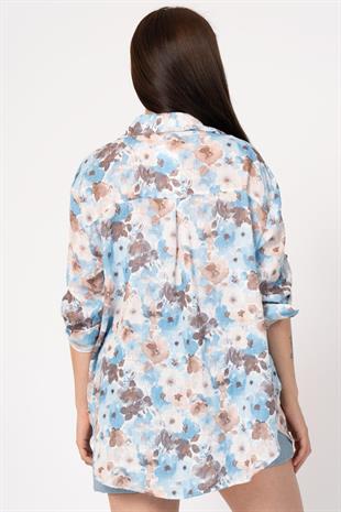 Çiçek Desenli Kol Katlamalı Gömlek 2854