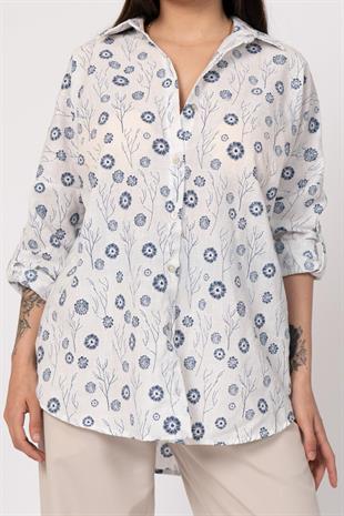 Çiçek Desenli Kol Katlamalı Gömlek 2857