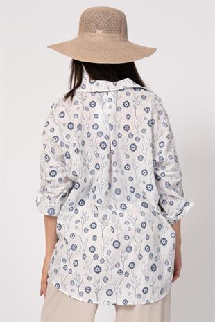 Çiçek Desenli Kol Katlamalı Gömlek 2857