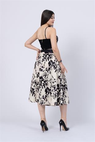 Çiçek Desenli Pilili Kuşaklı Etek 6735