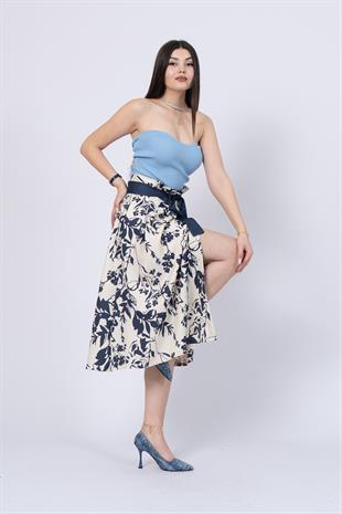 Çiçek Desenli Pilili Kuşaklı Etek 6735