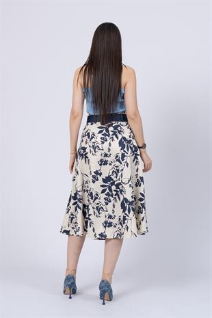 Çiçek Desenli Pilili Kuşaklı Etek 6735