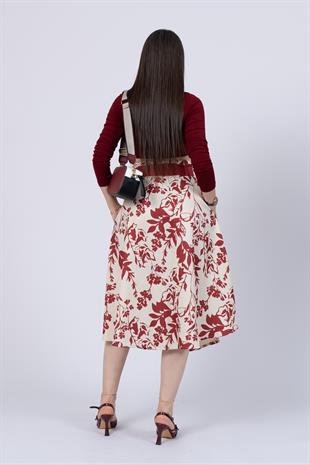 Çiçek Desenli Pilili Kuşaklı Etek 6735
