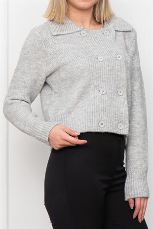 Çift Düğmeli Yün Triko Hırka 255252
