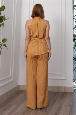 Çizgili Kolsuz Gömlek ve Bol Paça Pantolon 1253