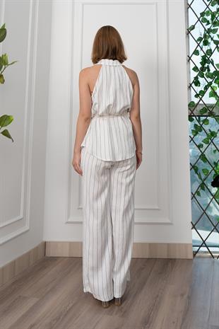 Çizgili Kolsuz Gömlek ve Bol Paça Pantolon 1253