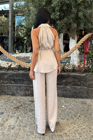 Çizgili Kolsuz Gömlek ve Bol Paça Pantolon 1253