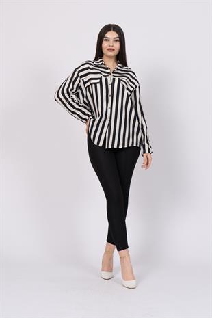 Çizgili Uzun Oversize Gömlek 70009
