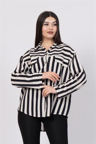 Çizgili Uzun Oversize Gömlek 70009