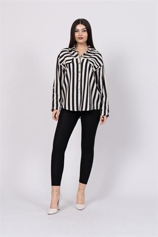 Çizgili Uzun Oversize Gömlek 70009