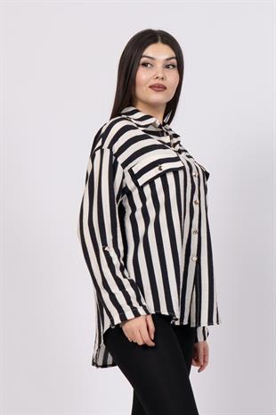 Çizgili Uzun Oversize Gömlek 70009