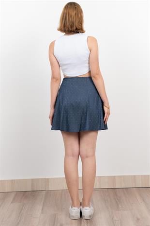 Denim ince Kumaş Taşlı Etek 6794