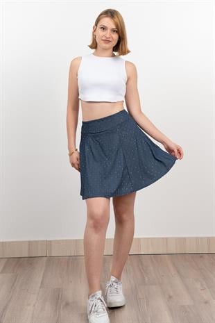 Denim ince Kumaş Taşlı Etek 6794