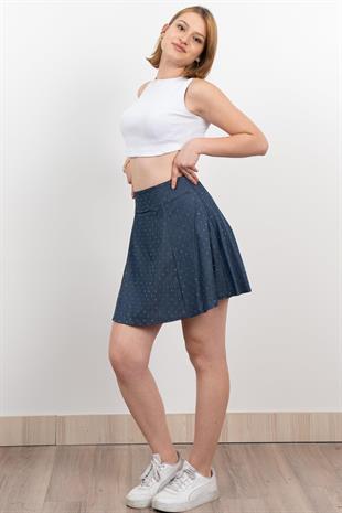 Denim ince Kumaş Taşlı Etek 6794