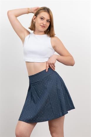 Denim ince Kumaş Taşlı Etek 6794