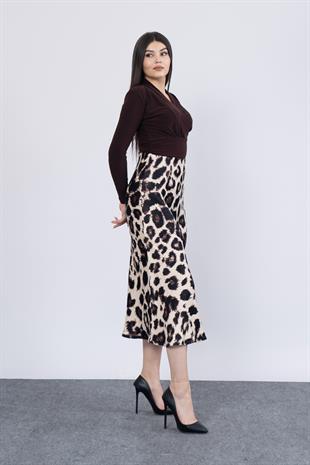 Desenli Saten Kumaş Etek 6718