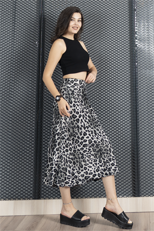 Desenli Saten Kumaş Etek 6718