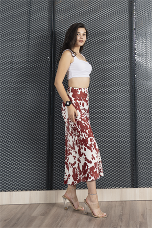 Desenli Saten Kumaş Etek 6718