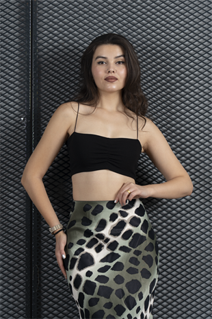 Desenli Saten Kumaş Etek 6718