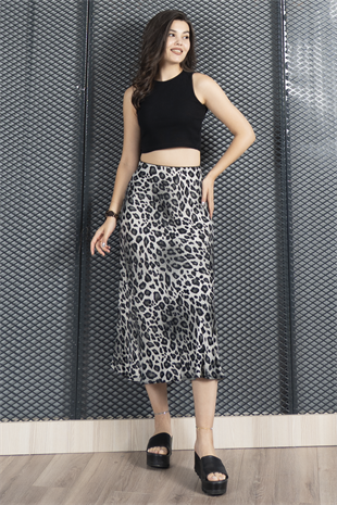 Desenli Saten Kumaş Etek 6718