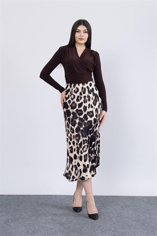 Desenli Saten Kumaş Etek 6718