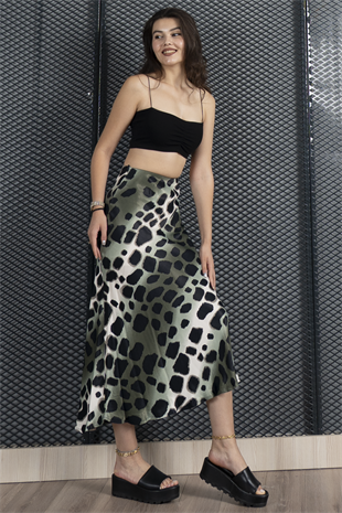 Desenli Saten Kumaş Etek 6718