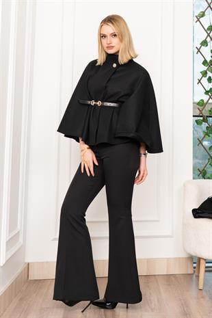 Dik Yaka Kemerli Kısa Panço 2620