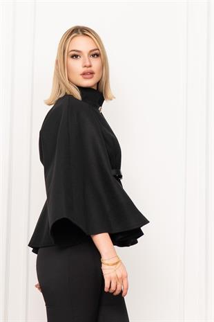 Dik Yaka Kemerli Kısa Panço 2620